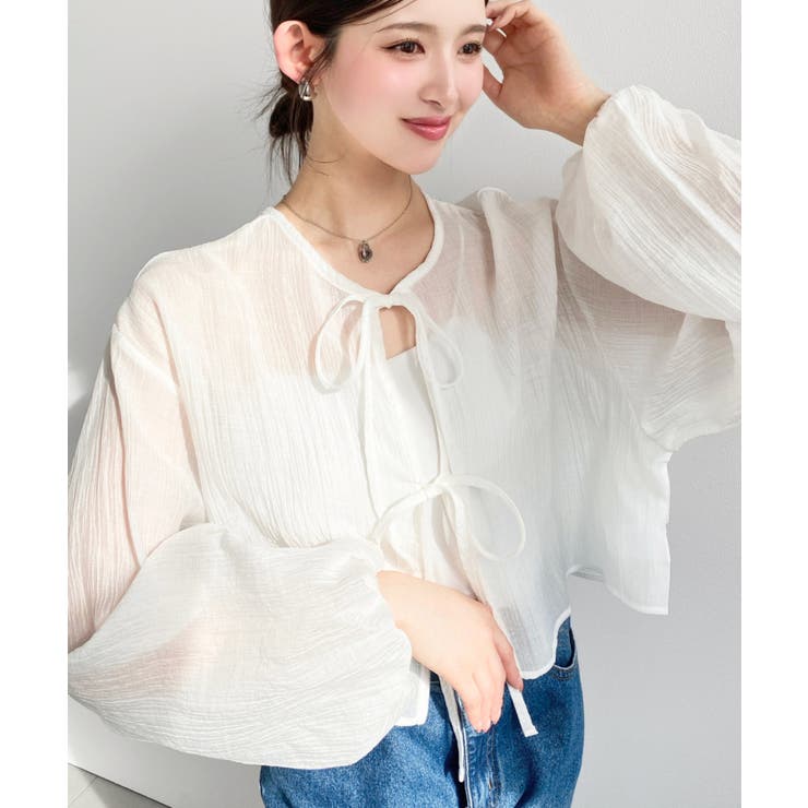 moment+ 前後2WAYボリュームスリーブショート丈＆レギュラー丈リボンカーディガン トップス shoplistselect-10319171 SHOPLIST サンプル画像2