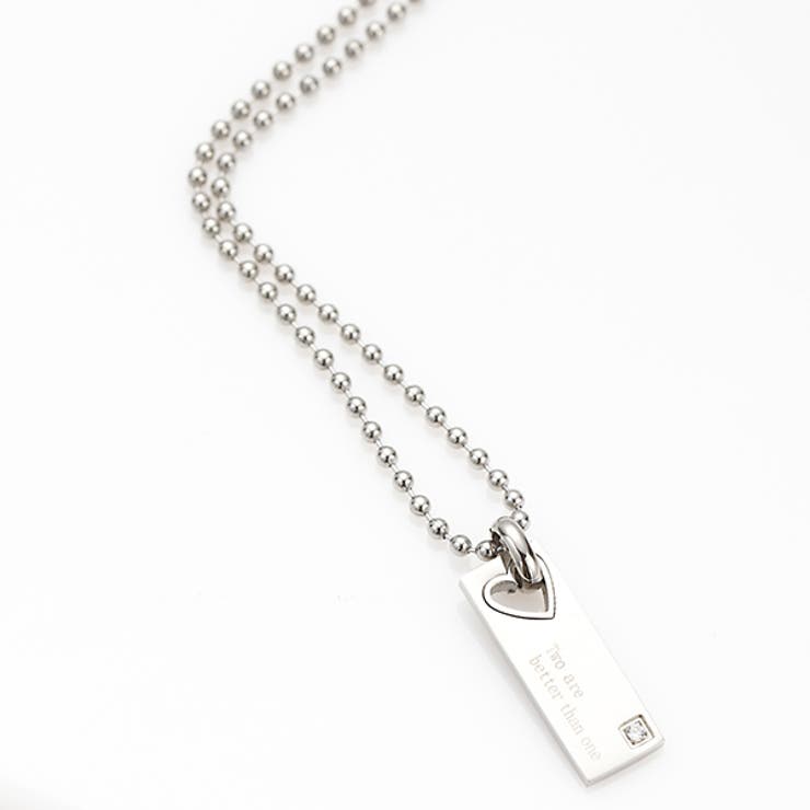 アクセサリーショップPIENA レディース ネックレス サージカルステンレス プレートチーフ ハートホール キュービックジルコニア ボールチェーン 長さ50cmカット自由 低アレルギー アクセサリー