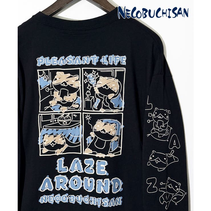 【10％OFFクーポン！3/26(木)1:59まで】GROOVY STORE 猫渕さん 袖ロゴ ロンT 「アニメネコブチ」 トップス