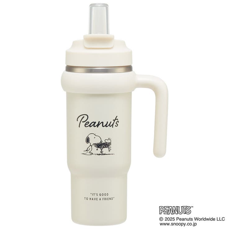 Skater スケーター ハンドル付 タンブラー 830ml ストロー ステンレス ボトル 保温 保冷 直飲み 2WAY skater STSTB9 スケーター スヌーピー バッジ SNOOPY ピーナッツ【子供 キッズ 大人 真空二重構造 持ち手付き】