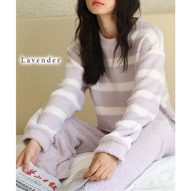 【10％OFFクーポン！4/17(金)9:59まで】レースレディース ボーダー クルーネック 長袖 ふわもこ ルームウェア ドロップショルダー 女性 レディース 秋 冬 上下 パジャマ 部屋着 寝巻き 配色 あたたかい ふわもこ フリース ゆったり 楽ち