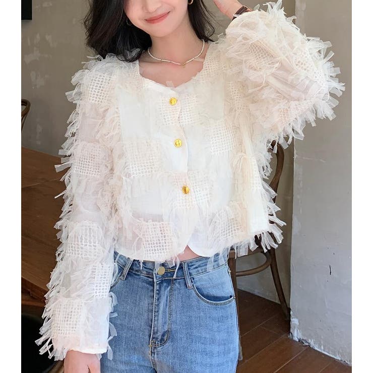 【10％OFFクーポン！7/26(日)1:59まで】Bifrost チュール フリル ショートカーディガン トップス