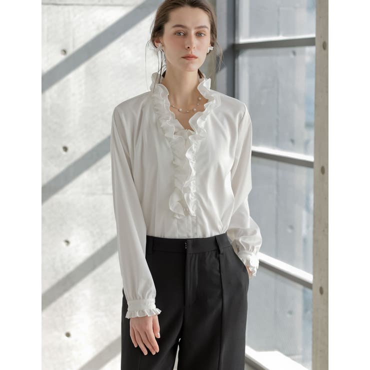 Re:EDIT [2026S/S COLLECTION][MEISM by Re:EDIT]サテンフリルトリミングブラウス トップス shoplistselect-10492685 SHOPLIST サンプル画像2