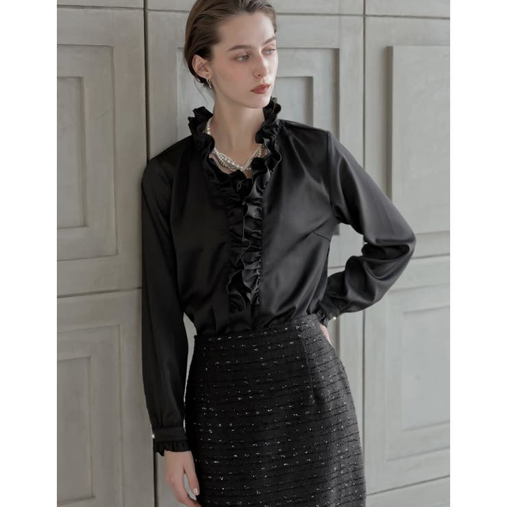 Re:EDIT [2026S/S COLLECTION][MEISM by Re:EDIT]サテンフリルトリミングブラウス トップス shoplistselect-10492685 SHOPLIST サンプル画像3