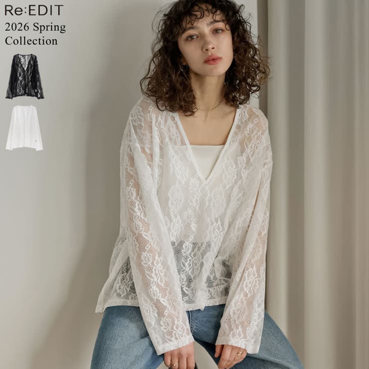 Re:EDIT [2026S/S COLLECTION]深Vネック総レースシアープルオーバーチュニック トップス shoplistselect-10492681 SHOPLIST パッケージ画像