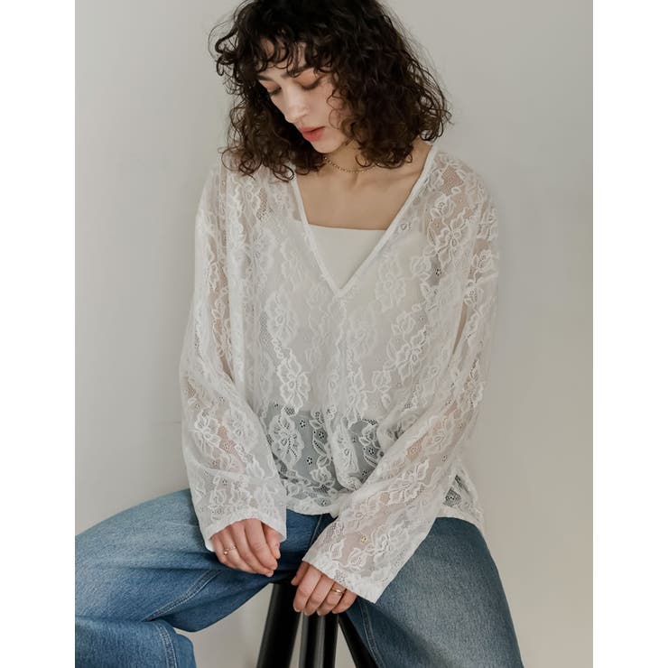 Re:EDIT [2026S/S COLLECTION]深Vネック総レースシアープルオーバーチュニック トップス shoplistselect-10492681 SHOPLIST サンプル画像3
