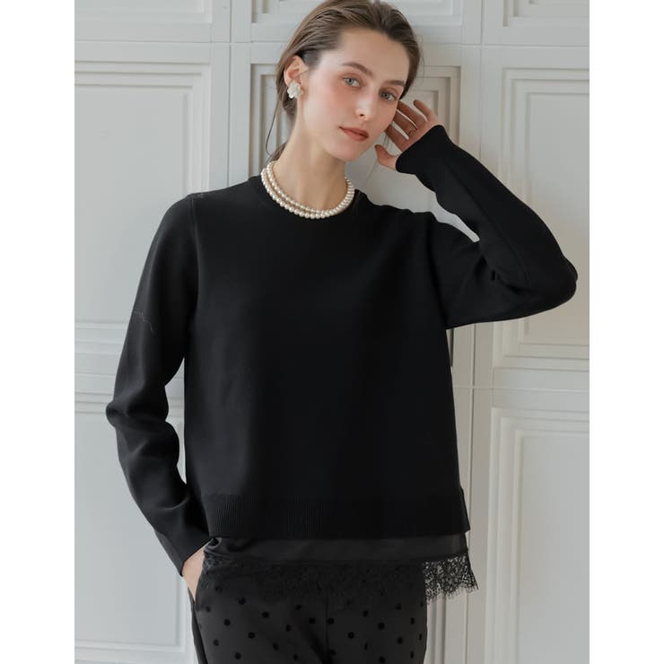 【10％OFFクーポン！9/11(金)1:59まで】Re:EDIT [2026S/S COLLECTION][MEISM by Re:EDIT]スウェットライクレースヘムニット トップス shoplistselect-10492687 SHOPLIST サンプル画像2