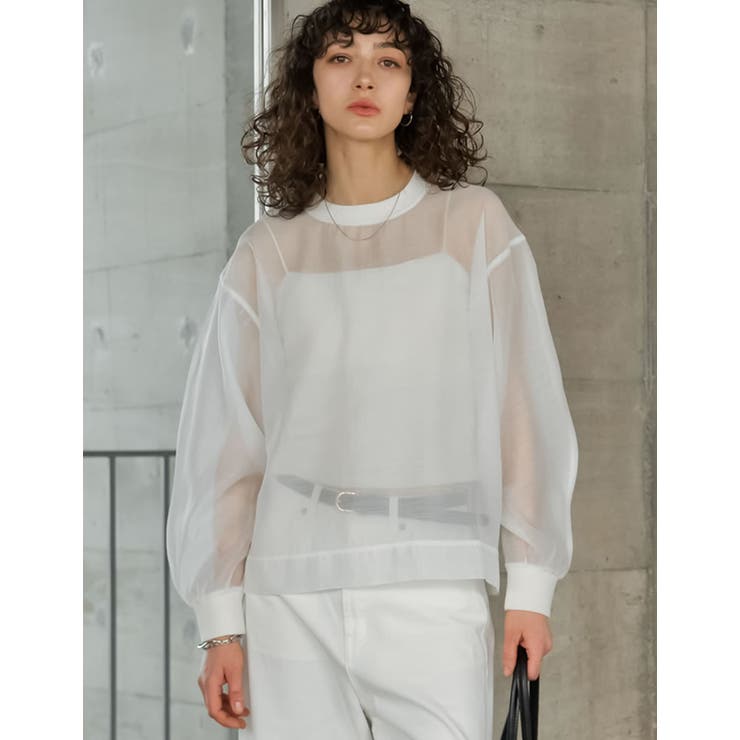 Re:EDIT [2026S/S COLLECTION]ソフトオーガンジーアウトステッチシアーリブプルオーバー トップス shoplistselect-10492678 SHOPLIST サンプル画像3