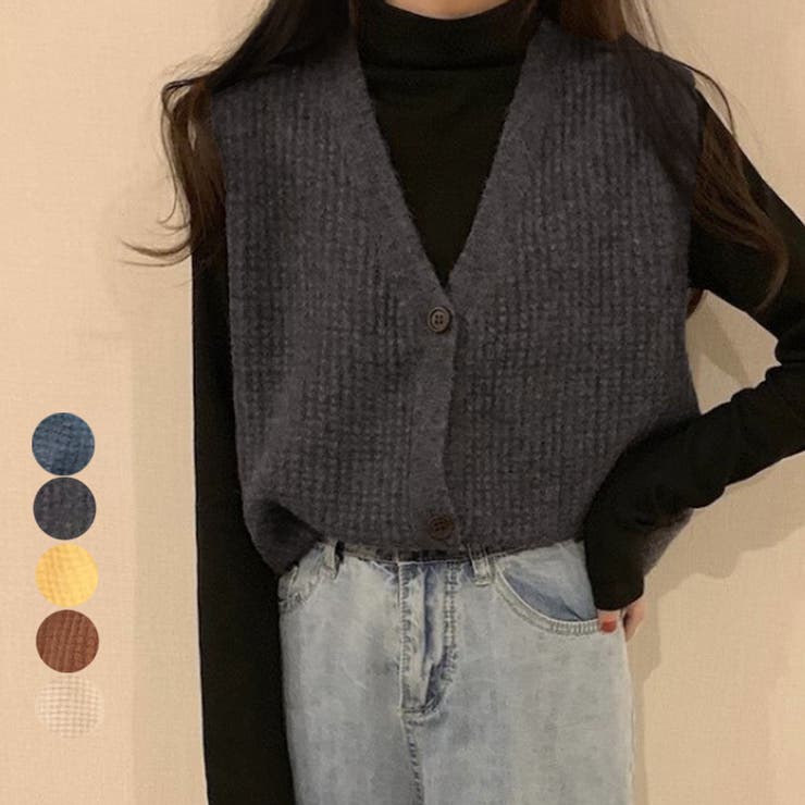 アクセサリーショップPIENA ニットベスト レディース 秋冬 Vネック 前ボタン ノースリーブ セーター ポ..