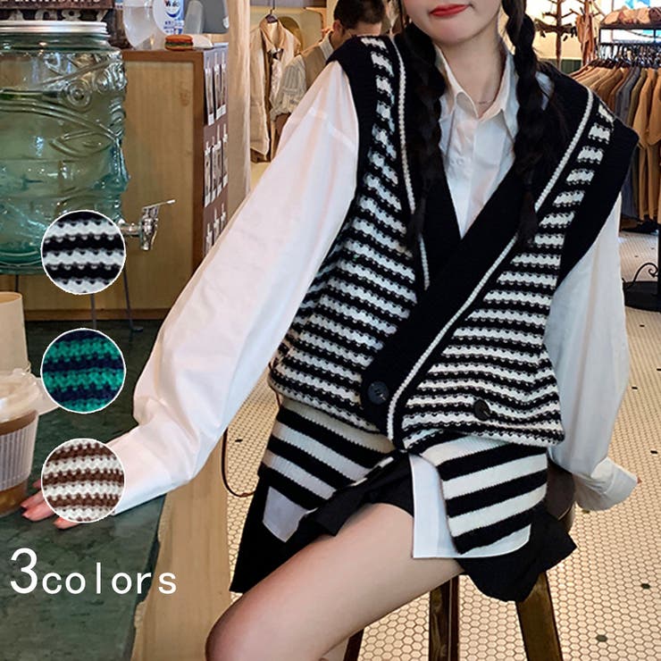 アクセサリーショップPIENA ニットベスト レディース 秋冬 Vネック 前ボタン ニットジレ 袖なし ポリエ..