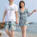 【6/11 1:59まで 10%OFFクーポン】アクセサリーショップPIENA ペア水着 メンズ レディース 春夏 男性用水着2点 ハーフパンツ Tシャツ 女性用水着3点 ビキニ ラッシュガード ポリエステル リーフ柄 緑系 水着