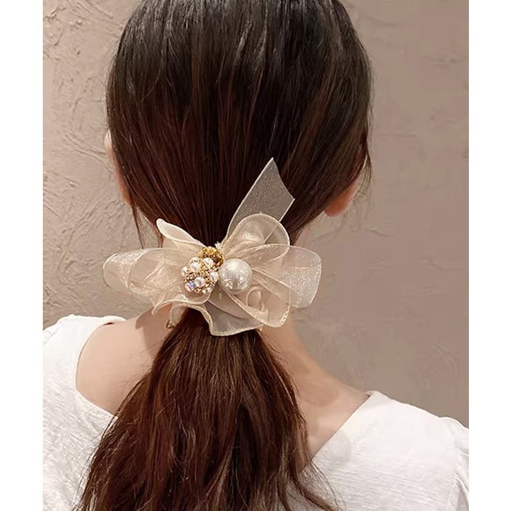 Miniministore シュシュ リボン パール ヘアゴム韓国風 ヘアアクセサリー