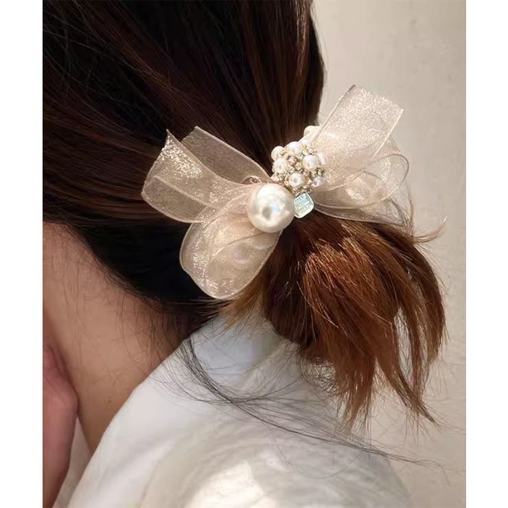 Miniministore シュシュ リボン パール ヘアゴム韓国風 ヘアアクセサリー