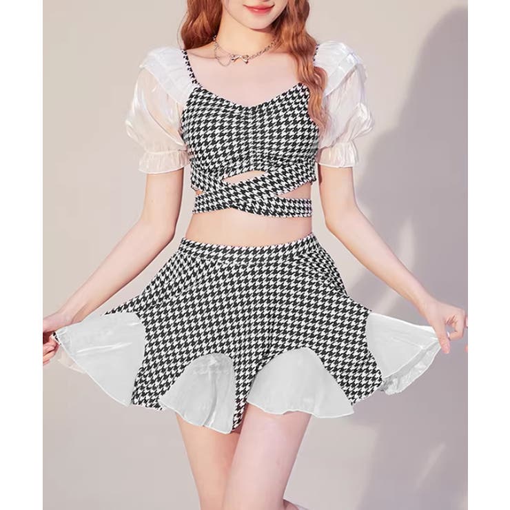【10％OFFクーポン！3/26(木)1:59まで】Miniministore 千鳥格子 セパレート水着 レディース夏海 水着