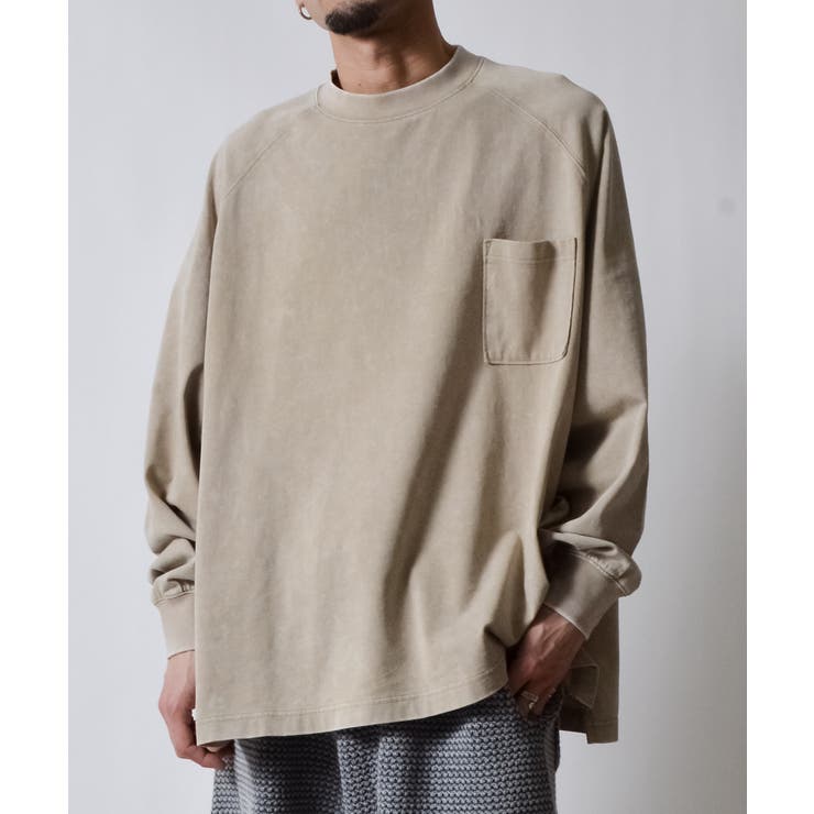 MODISH GAZE スノーウォッシュラグランポケット付きコットンロンT トップス