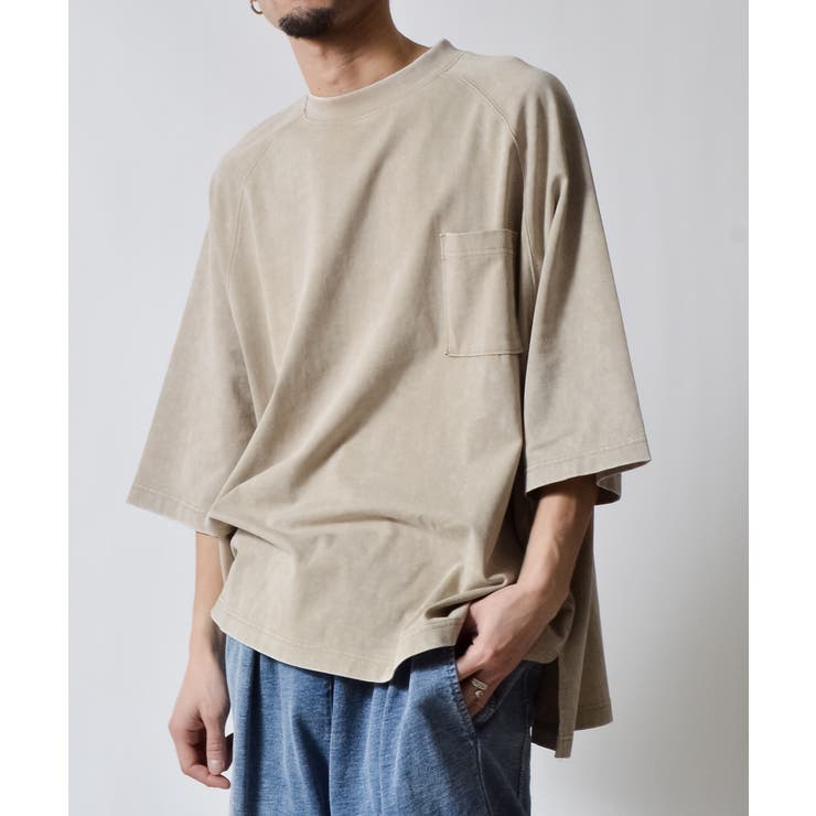 MODISH GAZE スノーウォッシュラグランポケット付きコットン半袖Tシャツ トップス