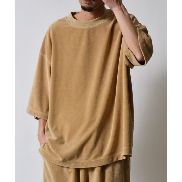 MODISH GAZE スノーウォッシュクルーネックパイルTシャツ トップス