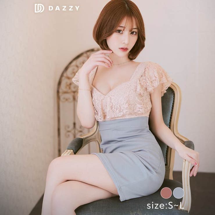 Dazzy キャバ ドレス 天海りこ着用 パステル フラワー レース デコルテ フリル 半袖 タイト ミニドレス | ドレス キャバ キャバドレス 大きいサイズ ドレス ワンピース ミニドレス セクシー ナイトドレス キャバクラ レディース ミニ丈 女性のサムネイル