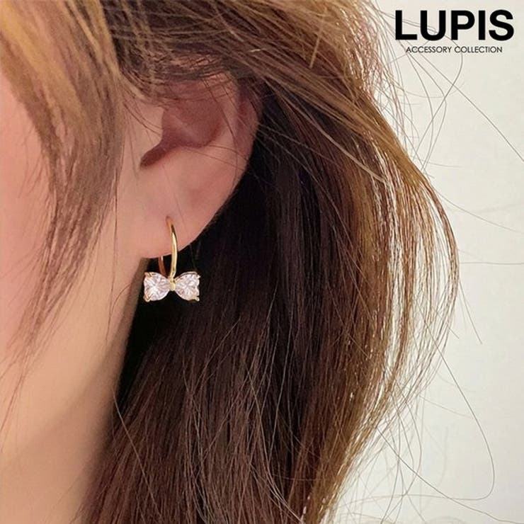 【10％OFFクーポン！3/26(木)1:59まで】LUPIS キラキラリボンフープピアス アクセサリー