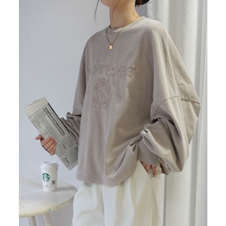 【10％OFFクーポン！3/26(木)1:59まで】CORNERS ピグメント刺繍オーバーサイズロンT トップス