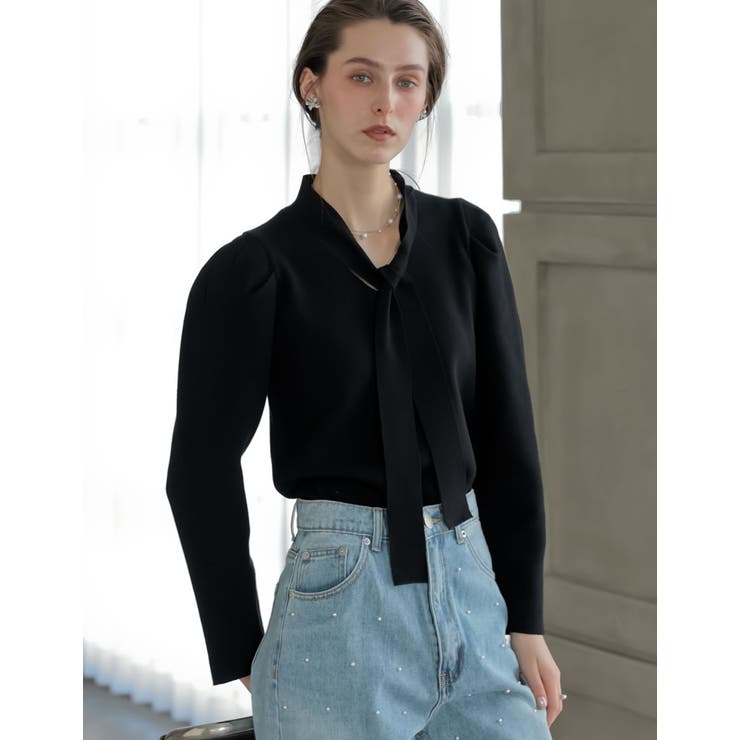 Re:EDIT [2026S/S COLLECTION][MEISM by Re:EDIT]スウェットライクボウタイVネックニット トップス shoplistselect-10494481 SHOPLIST サンプル画像2