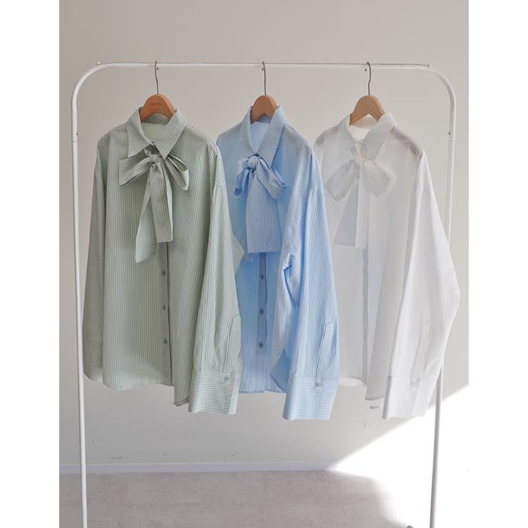 Re:EDIT [2026S/S COLLECTION]ボウタイビッグリボンサッカーストライプシャツ トップス shoplistselect-10494475 SHOPLIST サンプル画像2