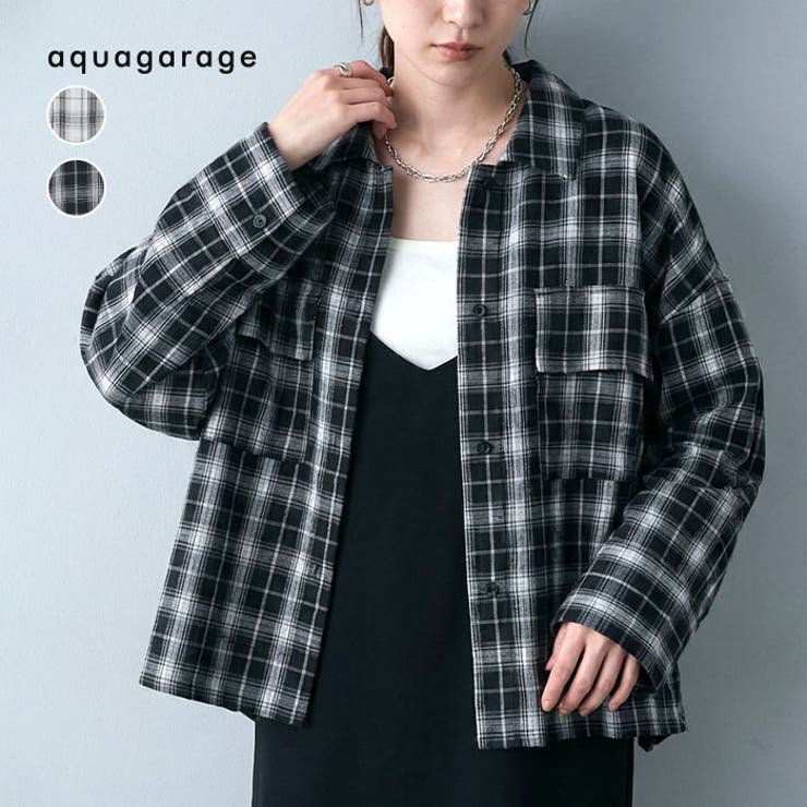 aquagarage シアーチェックオーバーサイズシャツ 春 夏 秋 M トップス