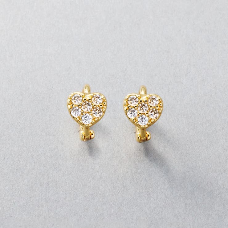 CREAM-DOT 金属アレルギー対応 ピアス ニッケルフリー 18kコーティング レディース キャッチレス 開閉式 ワンタッチ ハート パヴェ ビジュー 極小 ミニ フープ 耳たぶフィット フィットピアス ゴールド シルバー ピンクゴールド アクセサリ