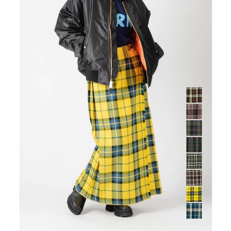 【10％OFFクーポン！3/26(木)1:59まで】U-STREAM オニールオブダブリン スカート 丈93cm O'NEIL OF DUBLIN 5093W レディース ボトムス キルトスカート ウール チェック柄 ロング丈 ミモレ シングルベルト ラ