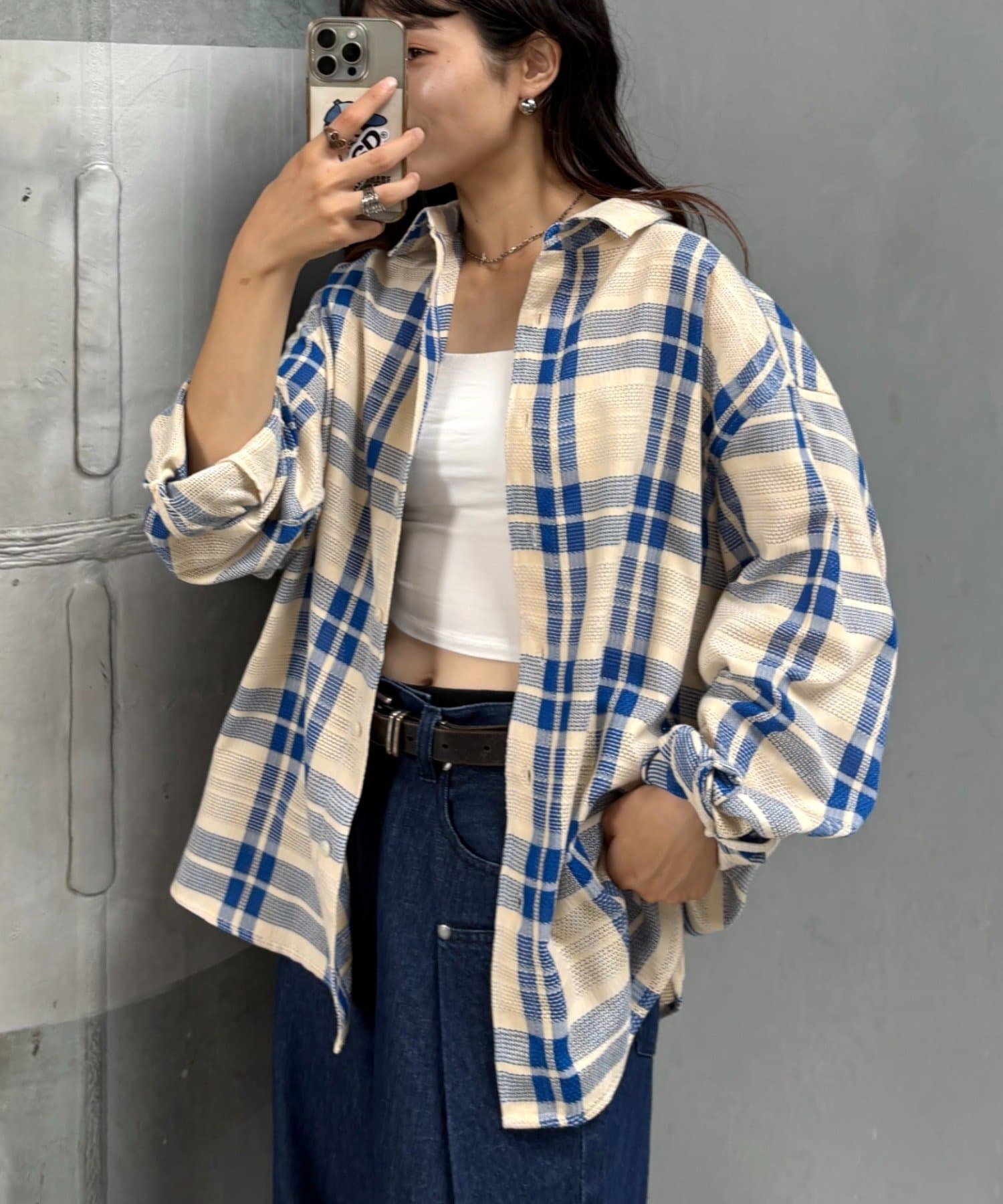 PAL GROUP OUTLET 【CIAOPANIC TYPY】バスケット編みメッシュチェックシャツ トップス