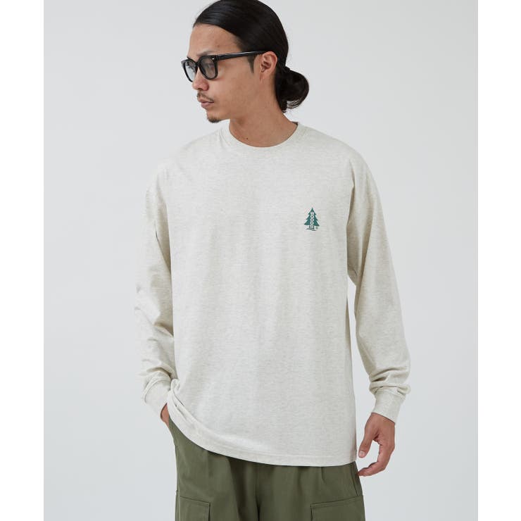 【10％OFFクーポン！3/26(木)1:59まで】improves 長袖Tシャツ メンズ WOODS別注 ウッズ ロンT カットソー ビッグシルエット アウトドア カジュアル アメカジ ブラック ホワイト オートミール トップス