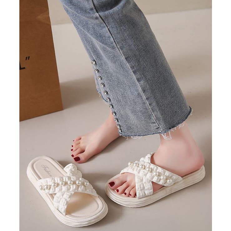 【20％OFFクーポン！7/4(土)限定】Miniministore クロスベルト厚底サンダルスリッ...