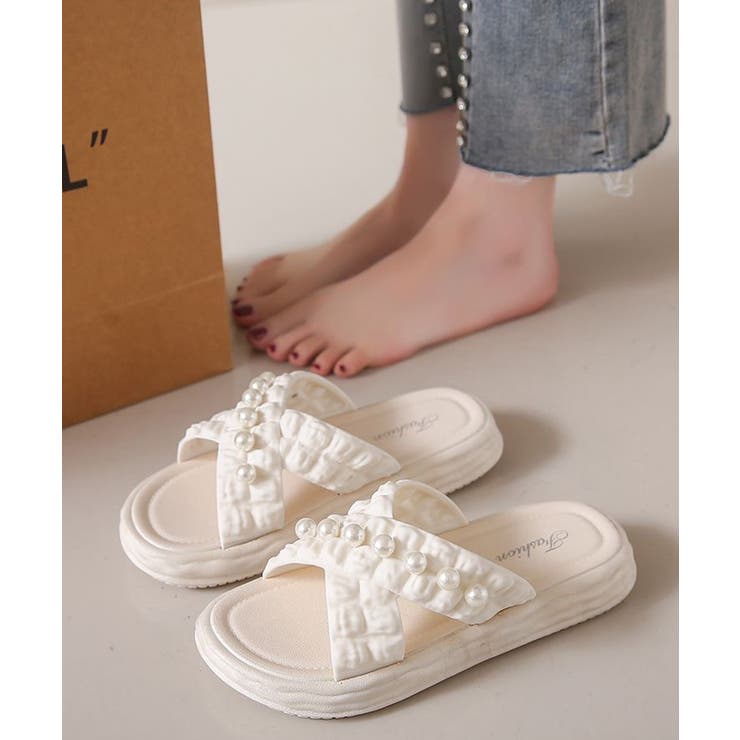 【20％OFFクーポン！7/4(土)限定】Miniministore クロスベルト厚底サンダルスリッ...