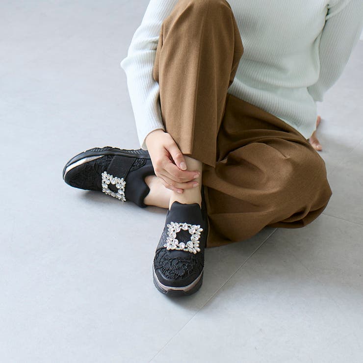 Mode et Jacomo×ing ビジューバックル厚底スニーカー シューズ・靴