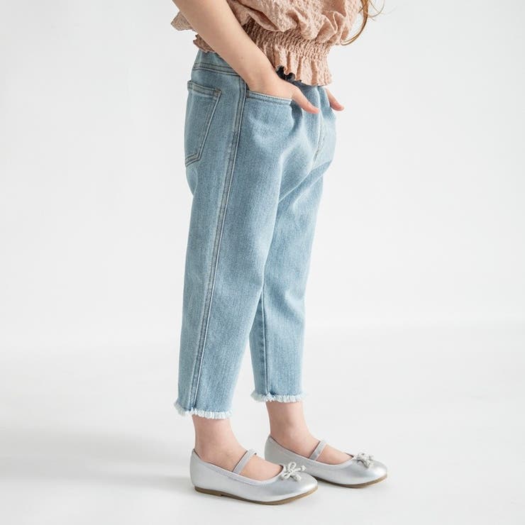 브랜 셰스 옷자락 프린지 크롭드 팬츠/150cm/키즈/소녀/소년/데님/데님 팬츠 팬츠 바지