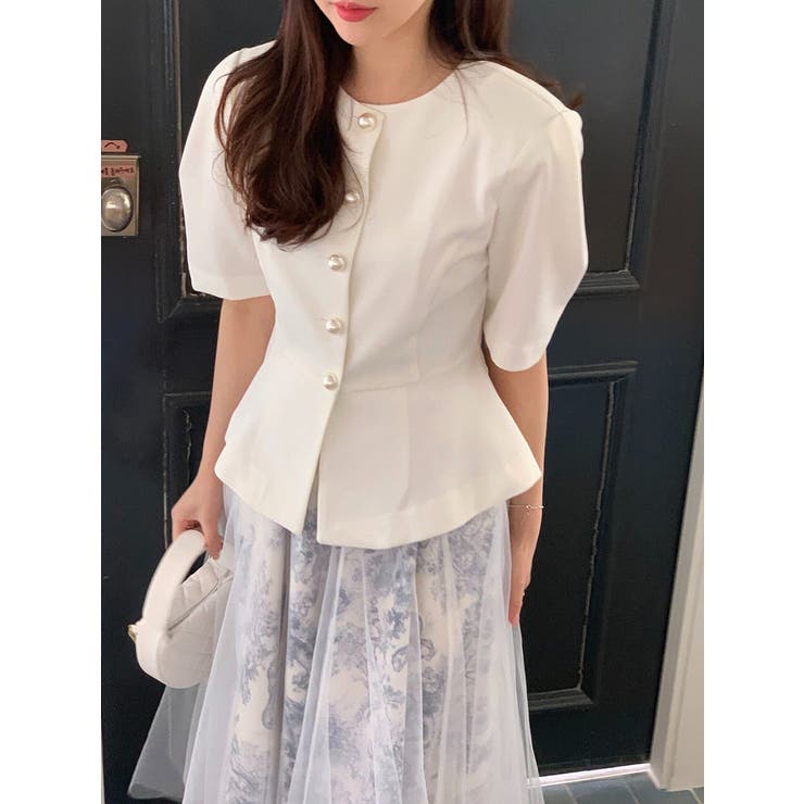 【10％OFFクーポン！5/7(木)9:59まで】Ulysses クルーネックシングルブレストショートトップス トップスUlysses クルーネックシングルブレストショートトップス トップス