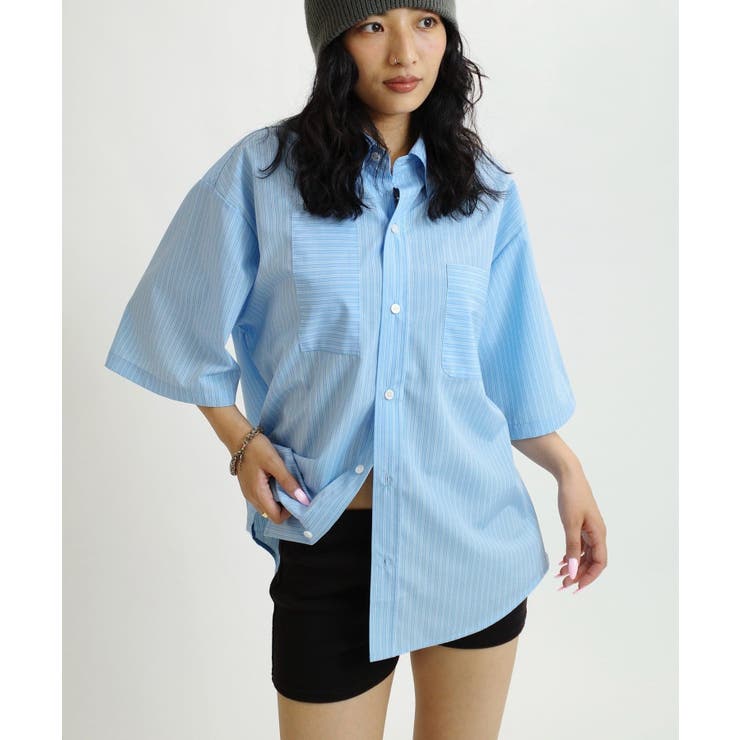 PAL GROUP OUTLET 【WHO'S WHO gallery】KOOKYNパッチワークストライプS/Sシャツ トップス