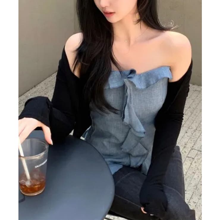 【10％OFFクーポン！5/7(木)9:59まで】VIVID LADY フリルデザイン カップ付き ベアトップ ビスチェ トップスVIVID LADY フリルデザイン カップ付き ベアトップ ビスチェ トップス