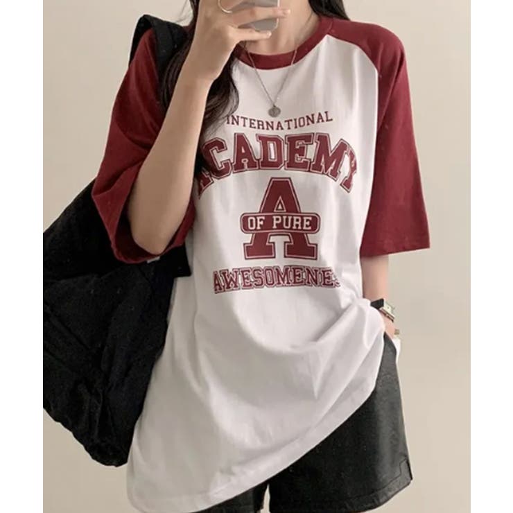 【10％OFFクーポン！5/7(木)9:59まで】VIVID LADY カレッジロゴ 配色 ラグランTシャツ トップスVIVID LADY カレッジロゴ 配色 ラグランTシャツ トップス