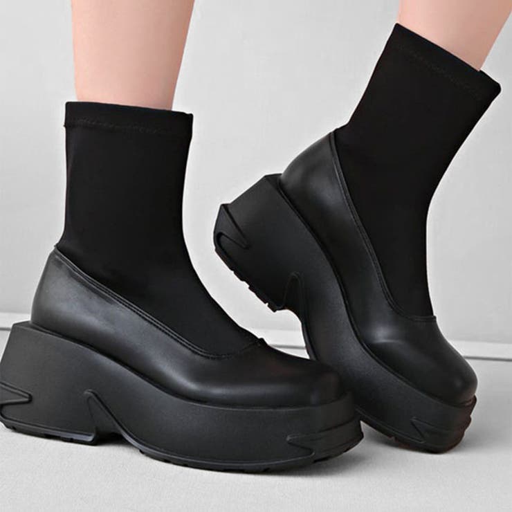 レースレディース ソリッドカラー 厚底 ウエッジ ショート ブーツ 女性 レディース 靴 シューズ 春 秋 冬 ボリューム 単色 スクエアトゥ ソフト ソックス カジュアル スポーティ ゴツめ モード ダッドシューズ シューズ・靴