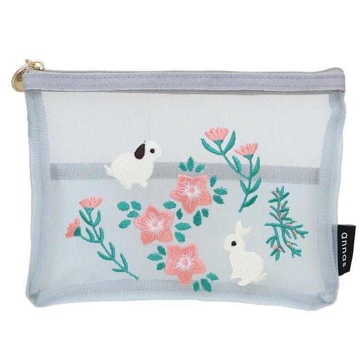 cinemacollection annas アンナス フラットポーチ 刺繍メッシュポーチ ウサギ 学研ステイフル 小物入れ おしゃれ グッズ バッグ・鞄