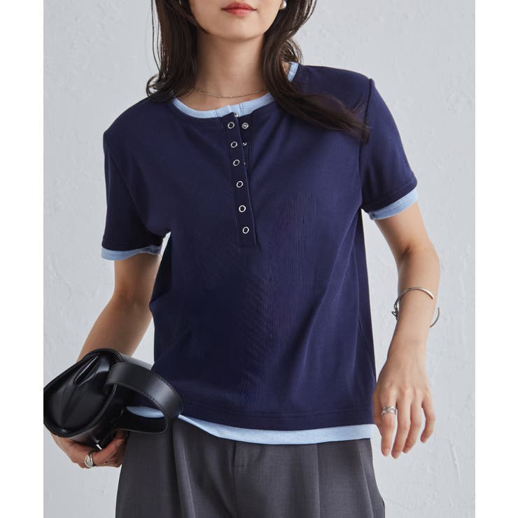 【10％OFFクーポン！7/26(日)1:59まで】RANAN レイヤードヘンリーネックTシャツ トップス