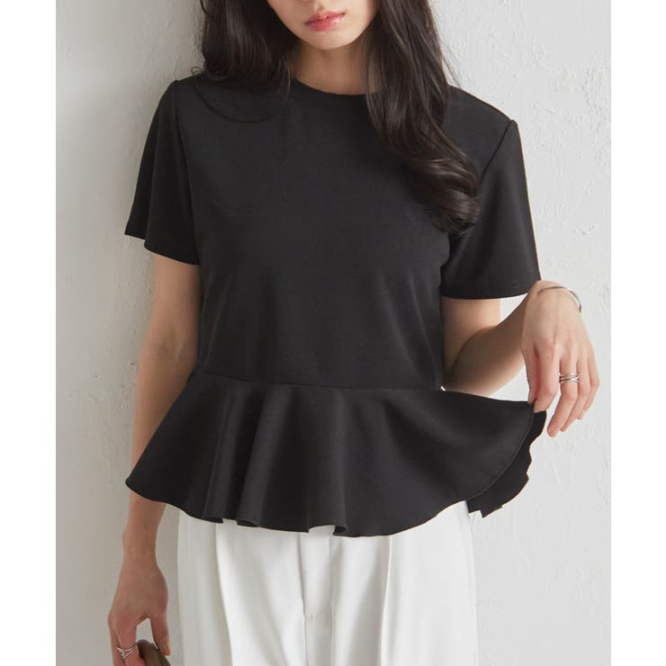 【20％OFFクーポン！7/25(土)限定】RANAN 異素材切替ペプラムTシャツ【接触冷感・UV対策】 トップス