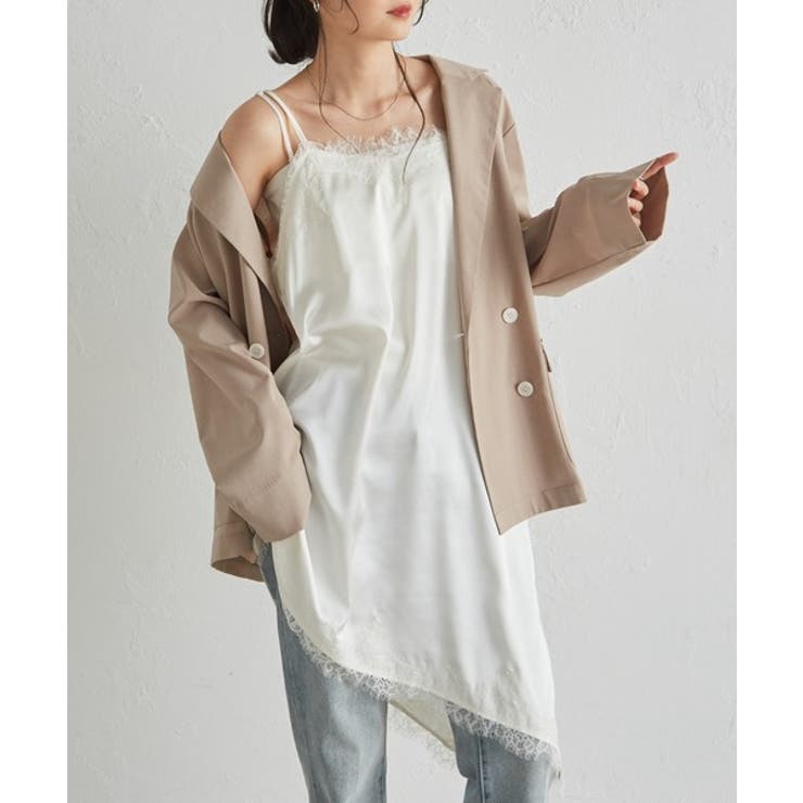 【10％OFFクーポン！5/7(木)9:59まで】RANAN アシメレースサテンチュニック トップスRANAN アシメレースサテンチュニック トップス