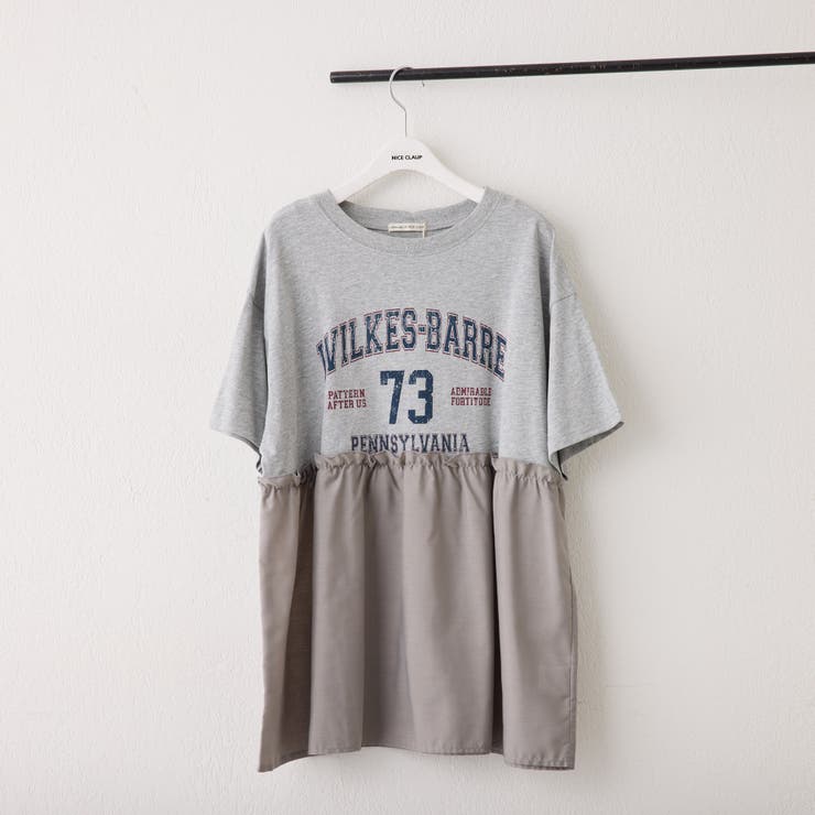 【10％OFFクーポン！5/7(木)9:59まで】NICE CLAUP / OLIVE des OLIVE　OUTLET 異素材リメイクT トップスNICE CLAUP / OLIVE des OLIVE　OUTLET 異素材リメイクT トップス