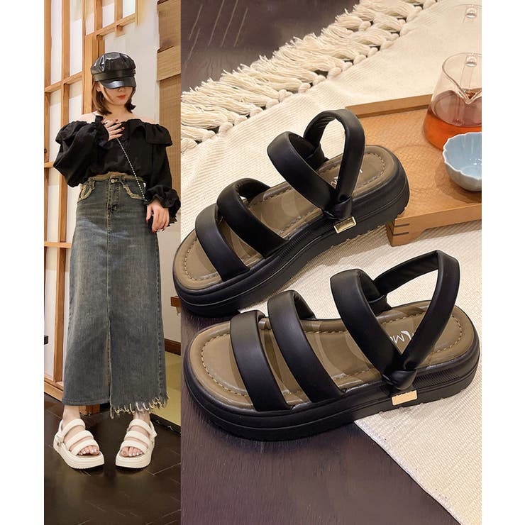 【20％OFFクーポン！3/21(土)限定】Miniministore ストラップサンダル 韓国風 厚底サンダル シューズ・靴