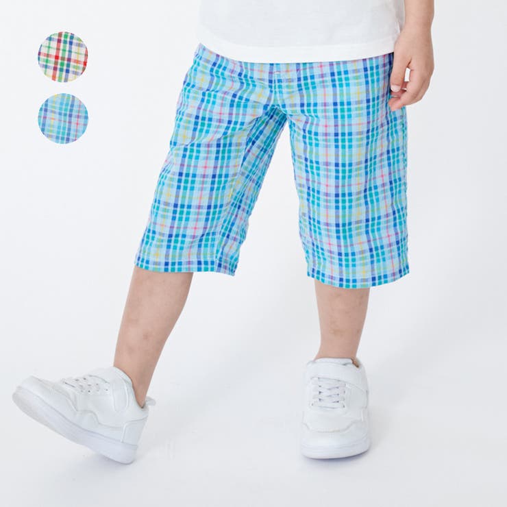 【10％OFFクーポン！3/26(木)1:59まで】こどもの森e-shop サッカーチェック6分丈ハーフパンツ パンツ・ズボン