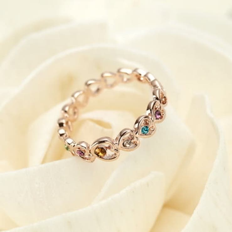 【10％OFFクーポン！3/26(木)1:59まで】アクセサリーショップPIENA リング レディース ハーフエタニティ オープンハートをぐるりと一周 マルチカラー リング 大人かわいい ピンクゴールドベース 8号 10号 11号 12号 13号 16号