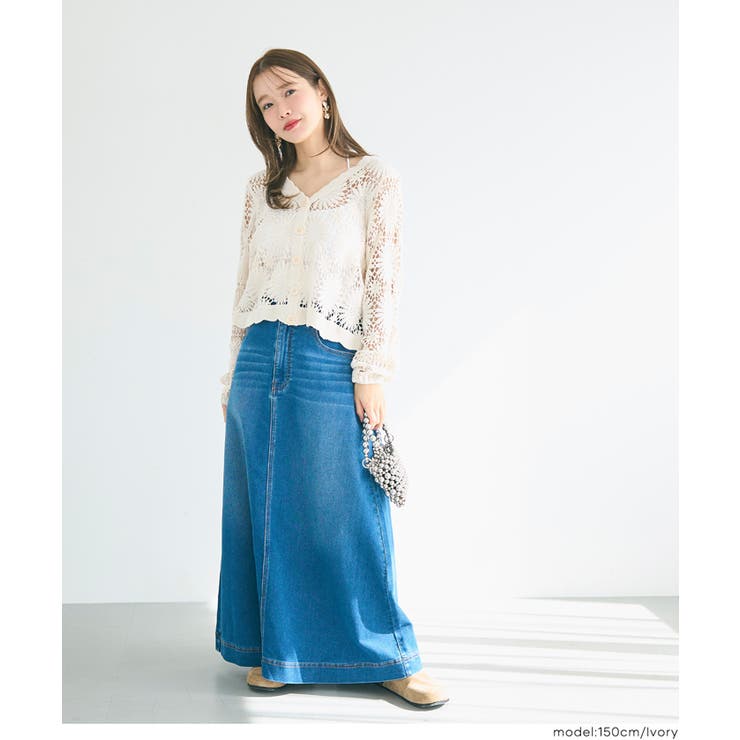 【20％OFFクーポン！7/5(日)限定】coca 鍵編みフラワーカーディガン トップス