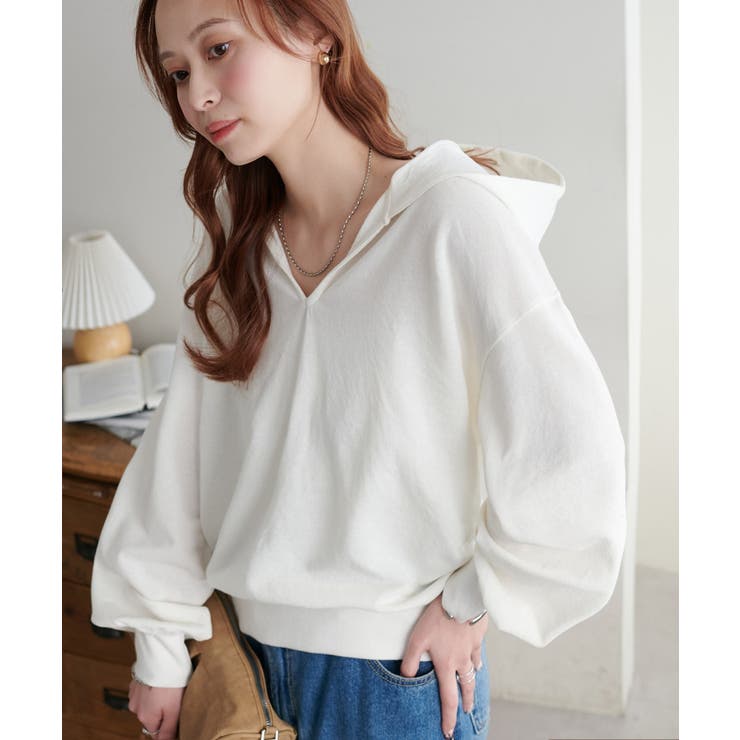 PAL GROUP OUTLET 【Discoat】シアー裏毛フード付きスキッパープルオーバー トップス